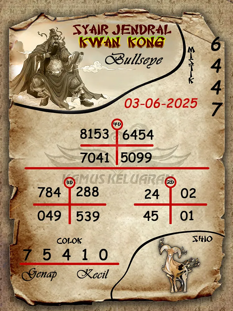 syair jendral kwan kong bullseye 03 06 2025