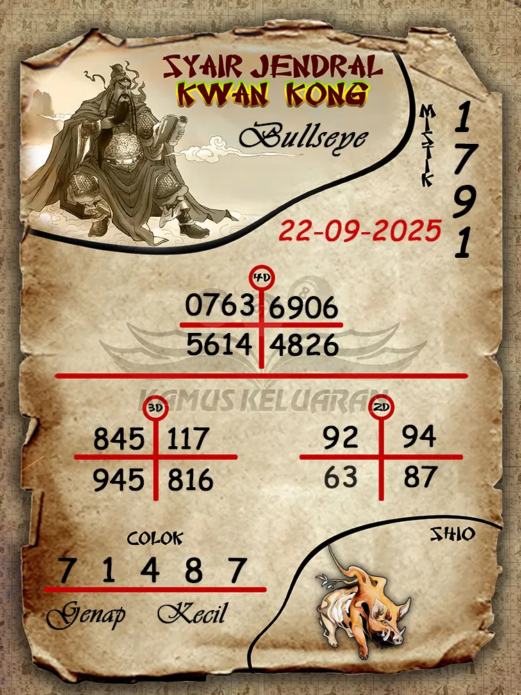 syair jendral kwan kong Bullseye 22 09 2025