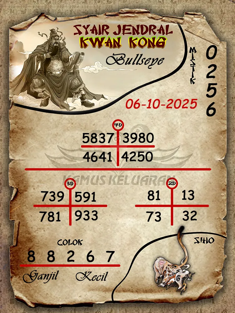 Syair jendral kwan kong Bullseye 06 10 2025