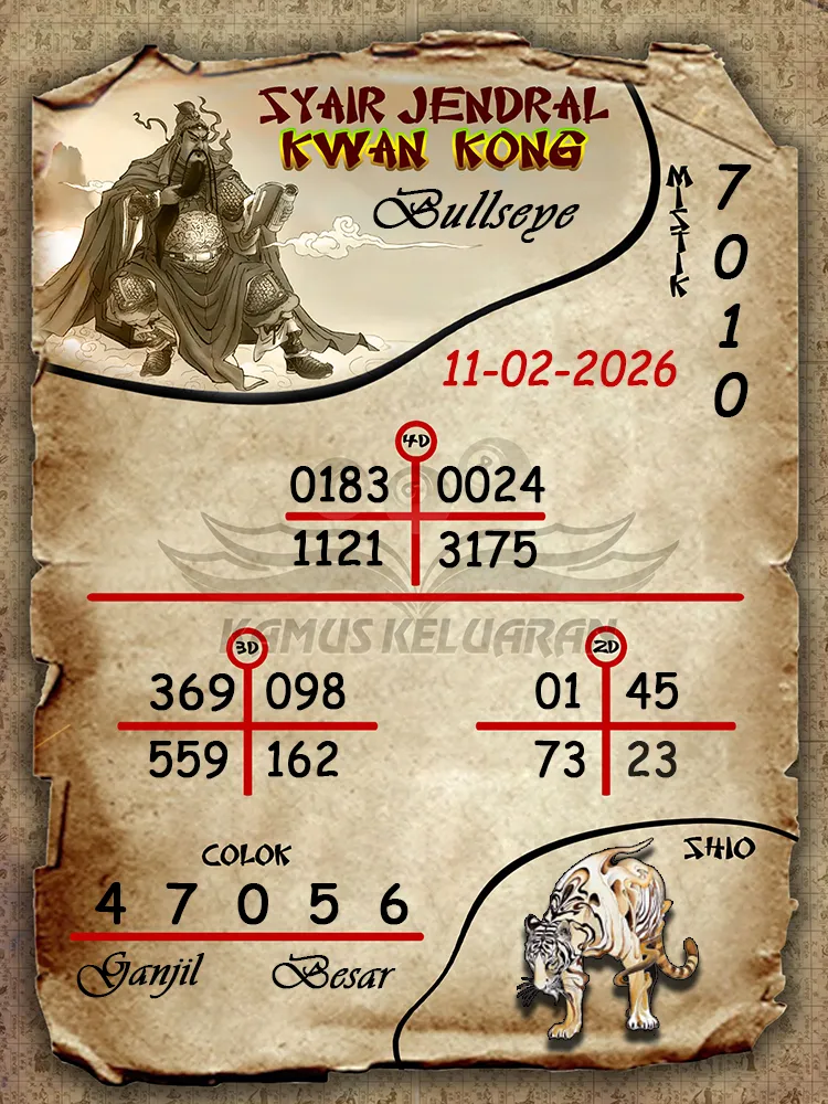 Syair Jendral Kwan Kong Bullseye 11 02 2026