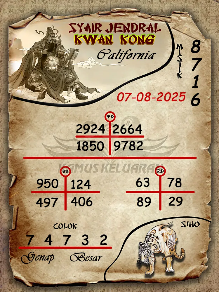 syair jendral kwan kong California 07 08 2025