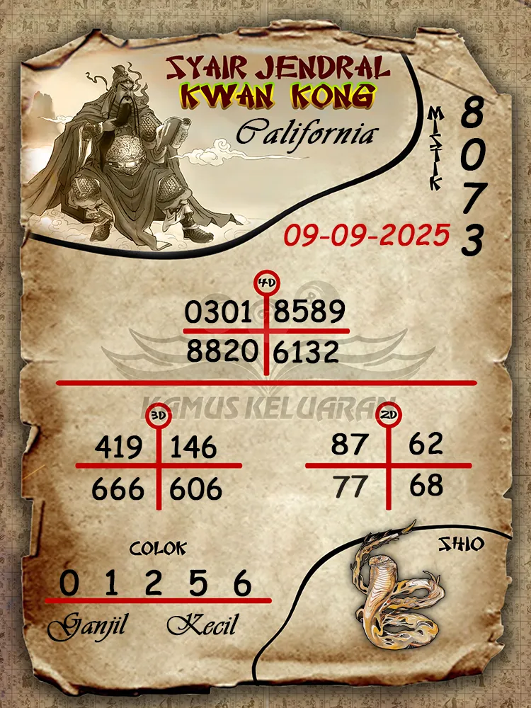 syair jendral kwan kong California 09 09 2025
