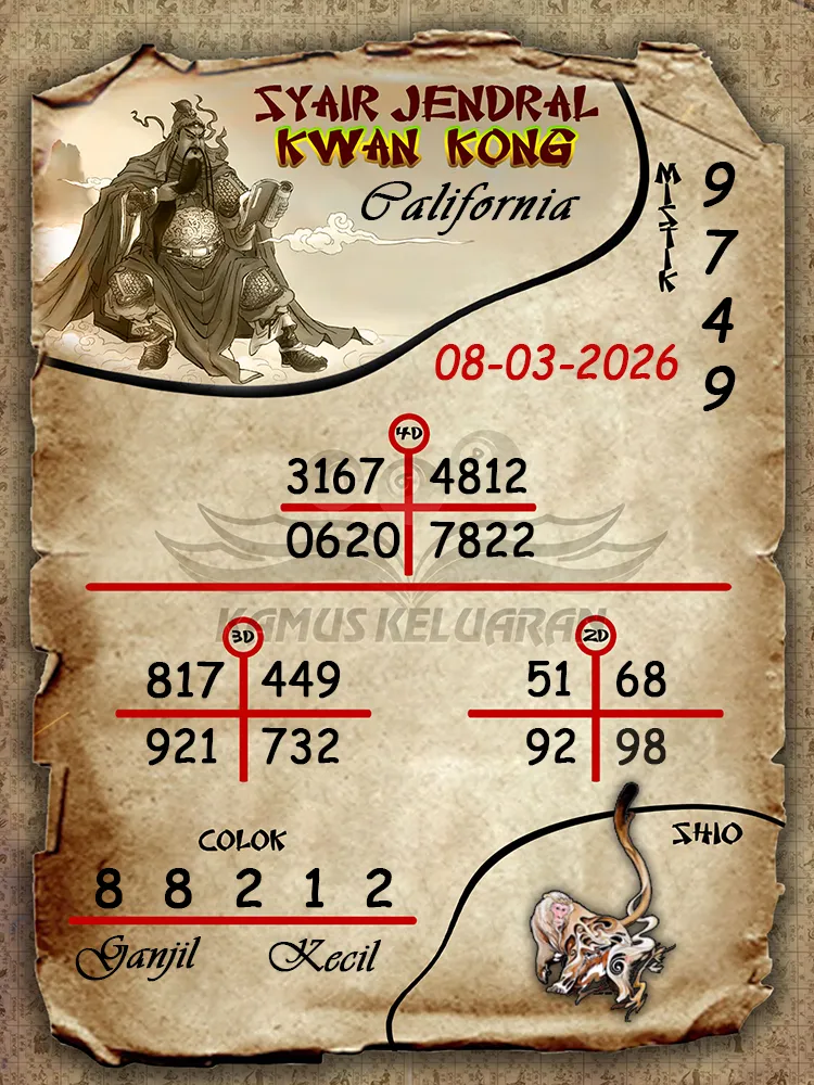 Syair Jendral Kwan Kong California 08 03 2026