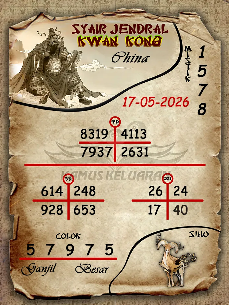 Syair Jendral Kwan Kong China 17 05 2026