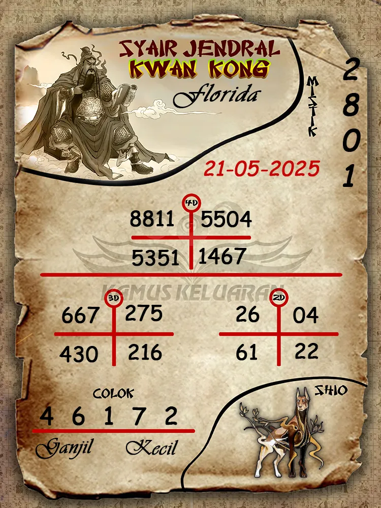 syair jendral kwan kong florida 21 05 2025