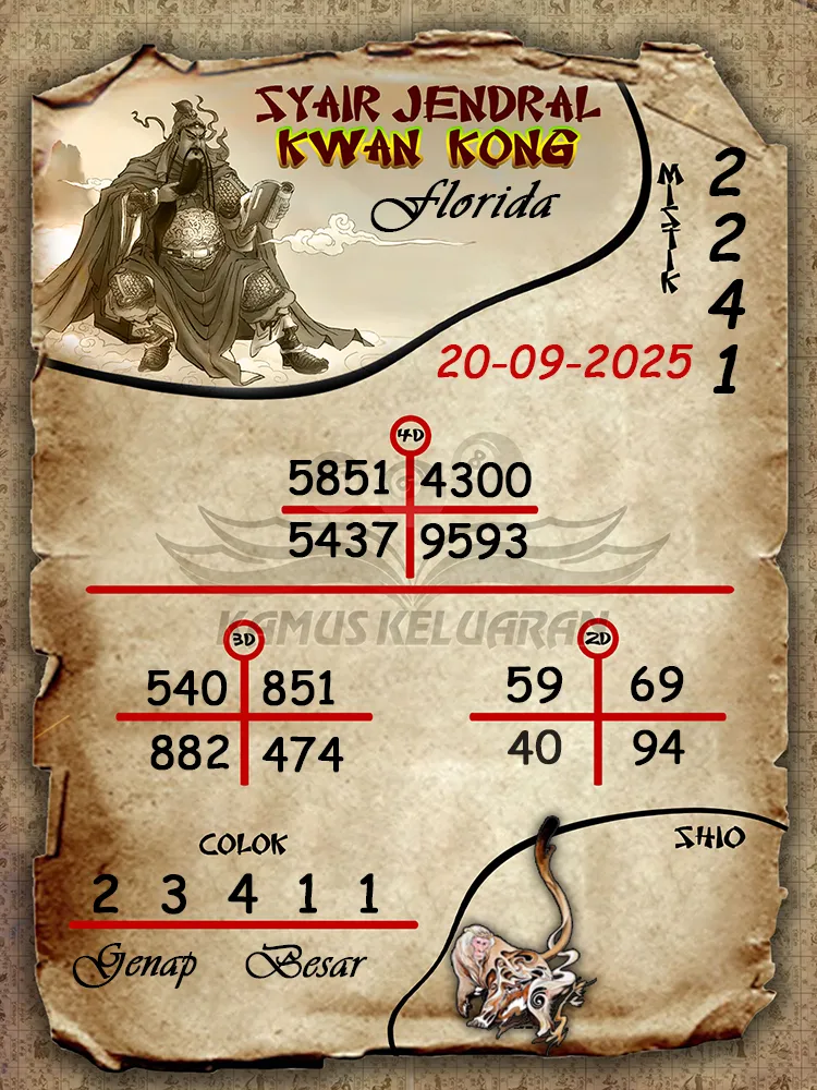 syair jendral kwan kong Florida 20 09 2025