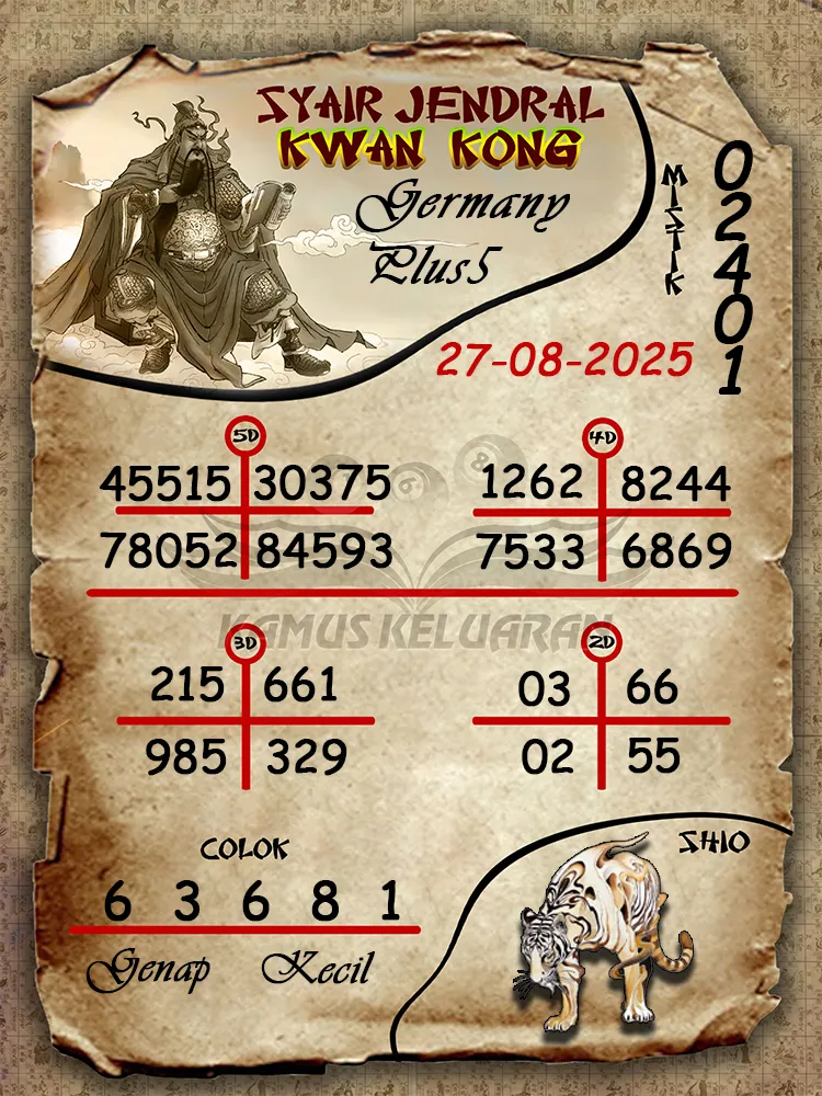 syair jendral kwan kong Germany Plus5 27 08 2025
