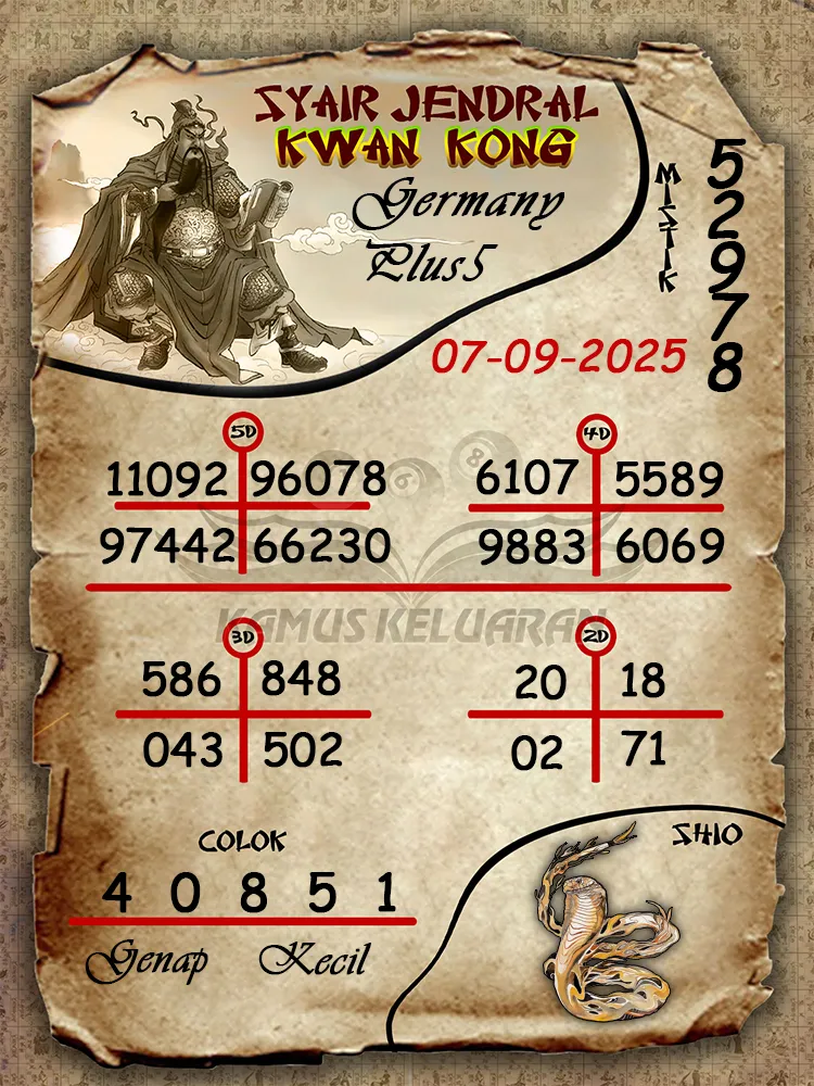 syair jendral kwan kong Germany Plus5 07 09 2025
