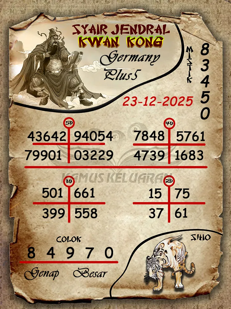 Syair Jendral Kwan Kong Germany Plus5 23 12 2025