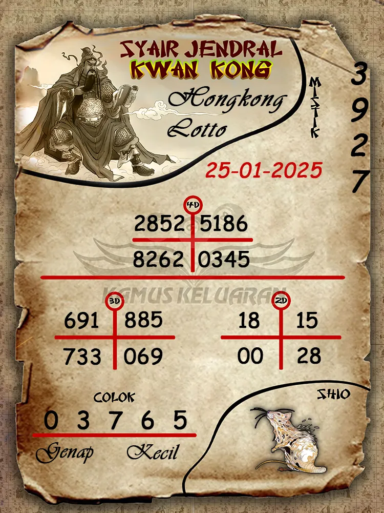 syair jendral kwan kong hongkong lotto 25 01 2025