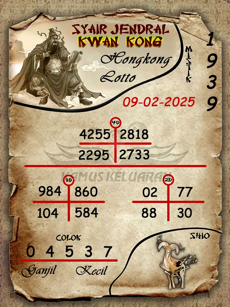 syair jendral kwan kong hongkong lotto 09 02 2025