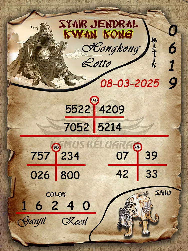 syair jendral kwan kong hongkong lotto 08 03 2025