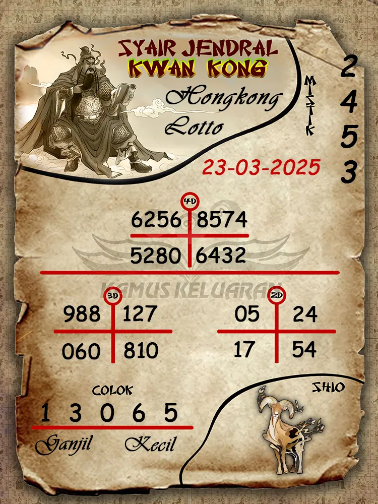 syair jendral kwan kong hongkong lotto 23 03 2025