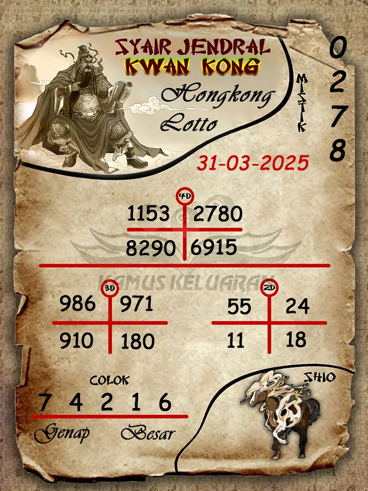 syair jendral kwan kong hongkong lotto 31 03 2025