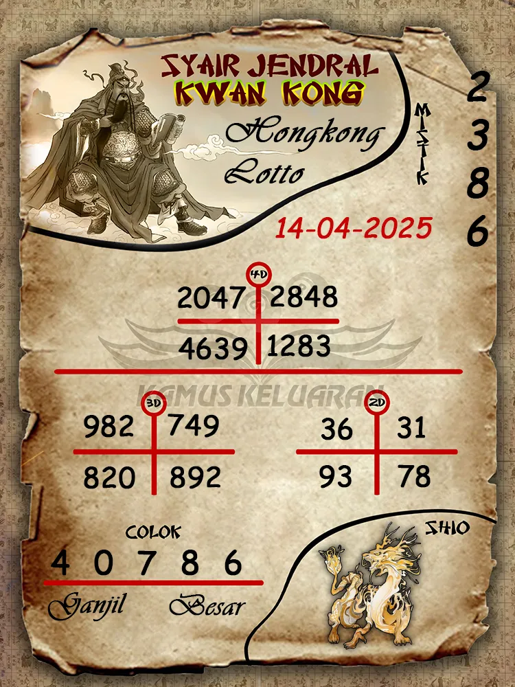 syair jendral kwan kong hongkong lotto 14 04 2025