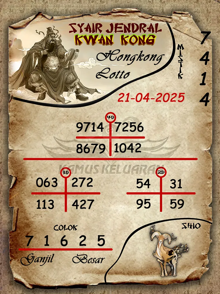 syair jendral kwan kong hongkong lotto 21 04 2025