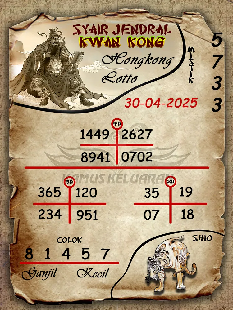 syair jendral kwan kong hongkong lotto 30 04 2025