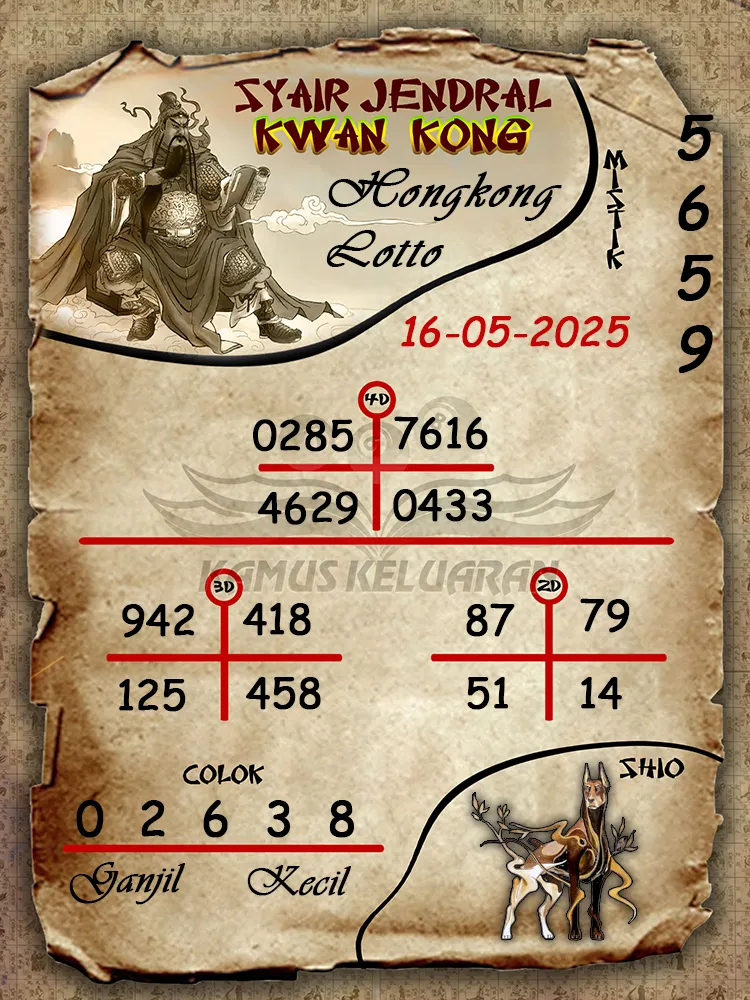 syair jendral kwan kong hongkong lotto 16 05 2025