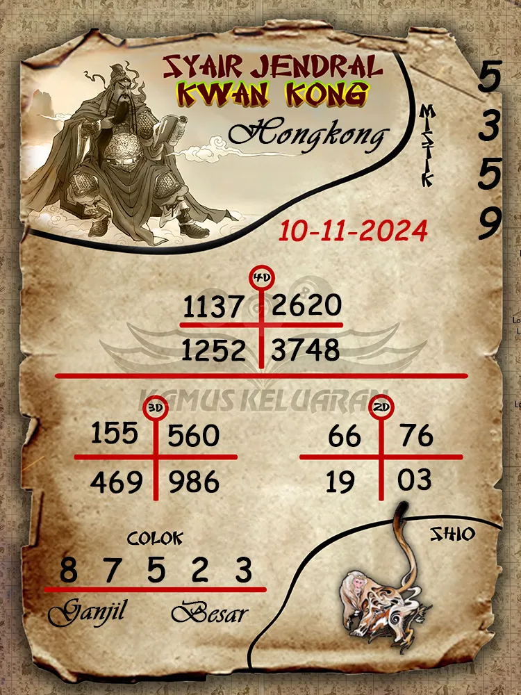 syair jendral kwan kong hongkong 10 11 2024
