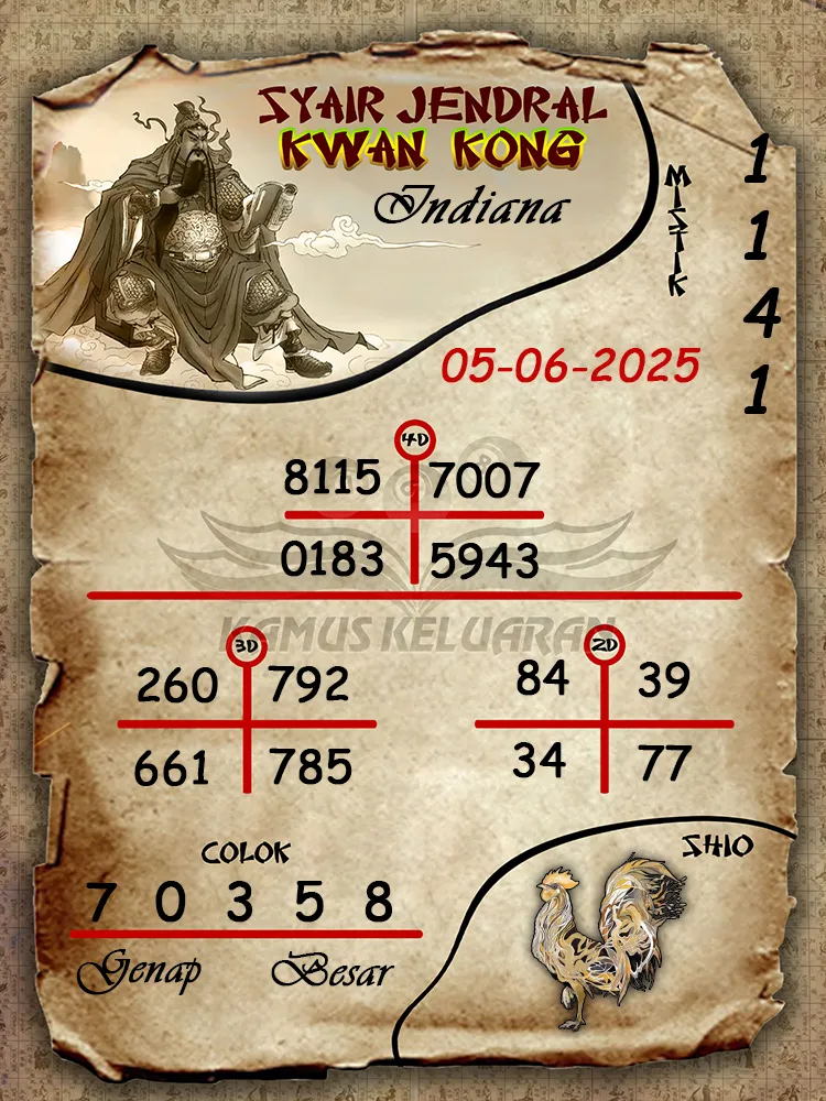 syair jendral kwan kong indiana 05 06 2025