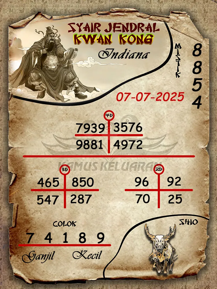 syair jendral kwan kong Indiana 07 07 2025