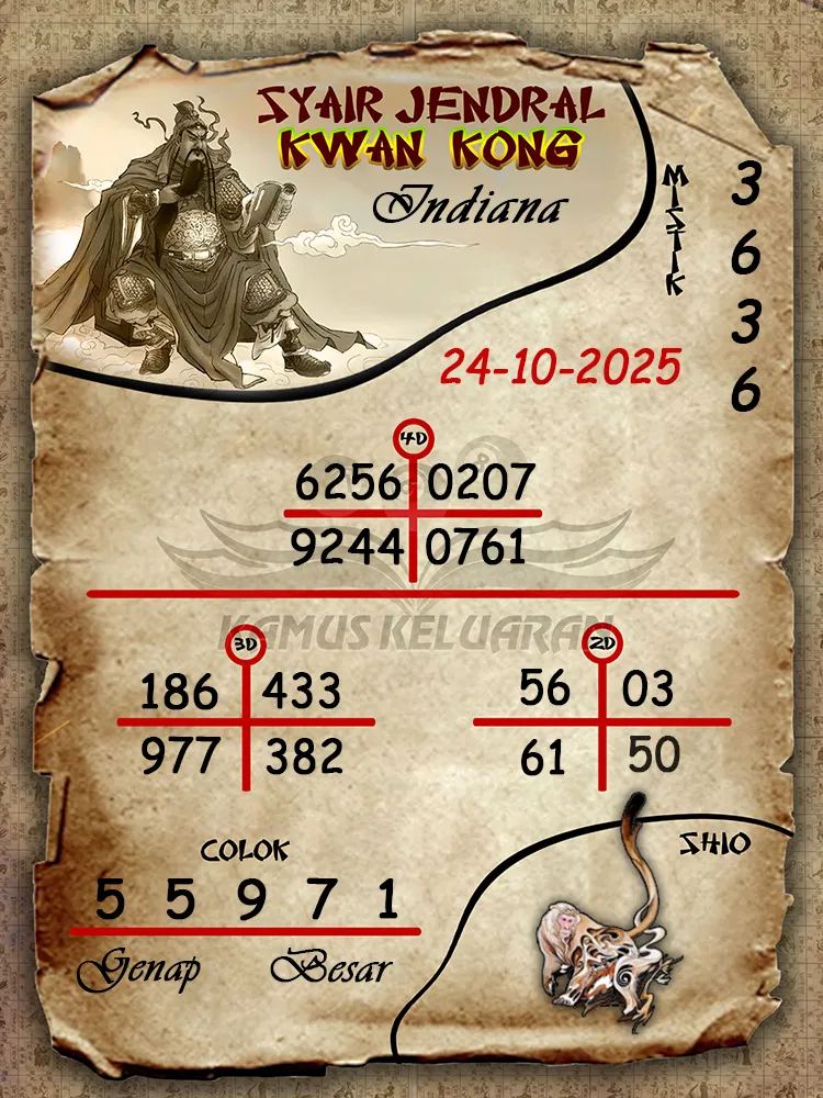 Syair Jendral Kwan Kong Indiana 24 10 2025