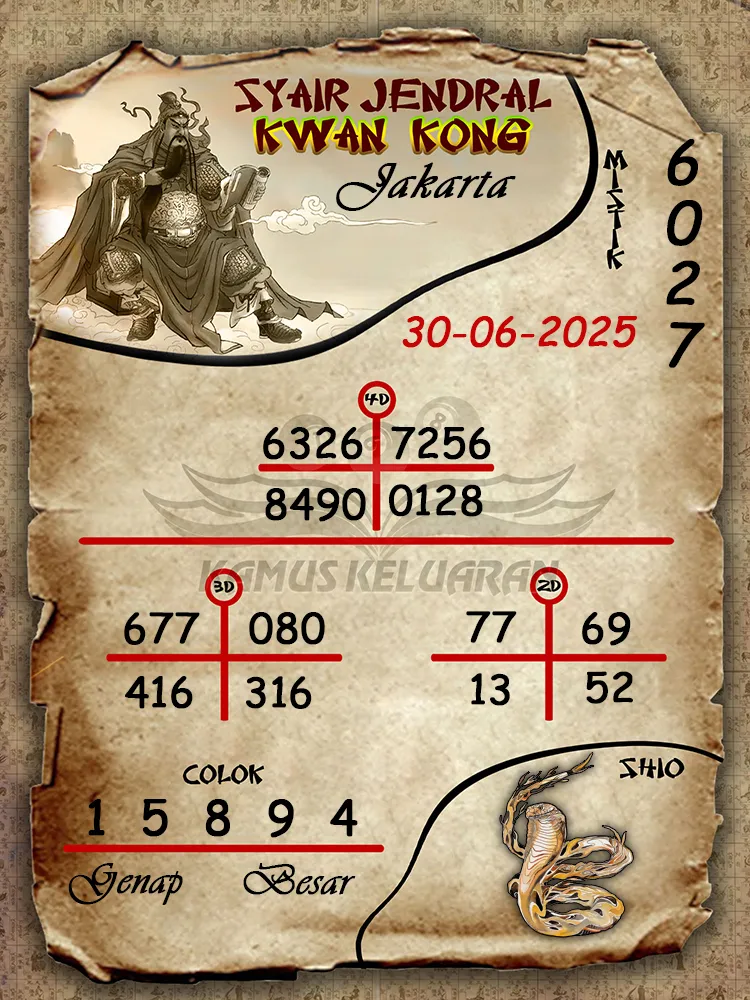 syair jendral kwan kong Jakarta 30 06 2025