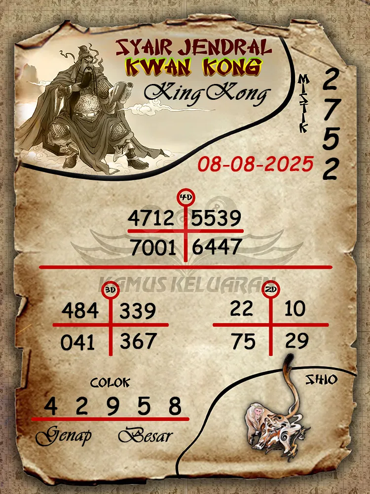 syair jendral kwan kong KingKong 08 08 2025