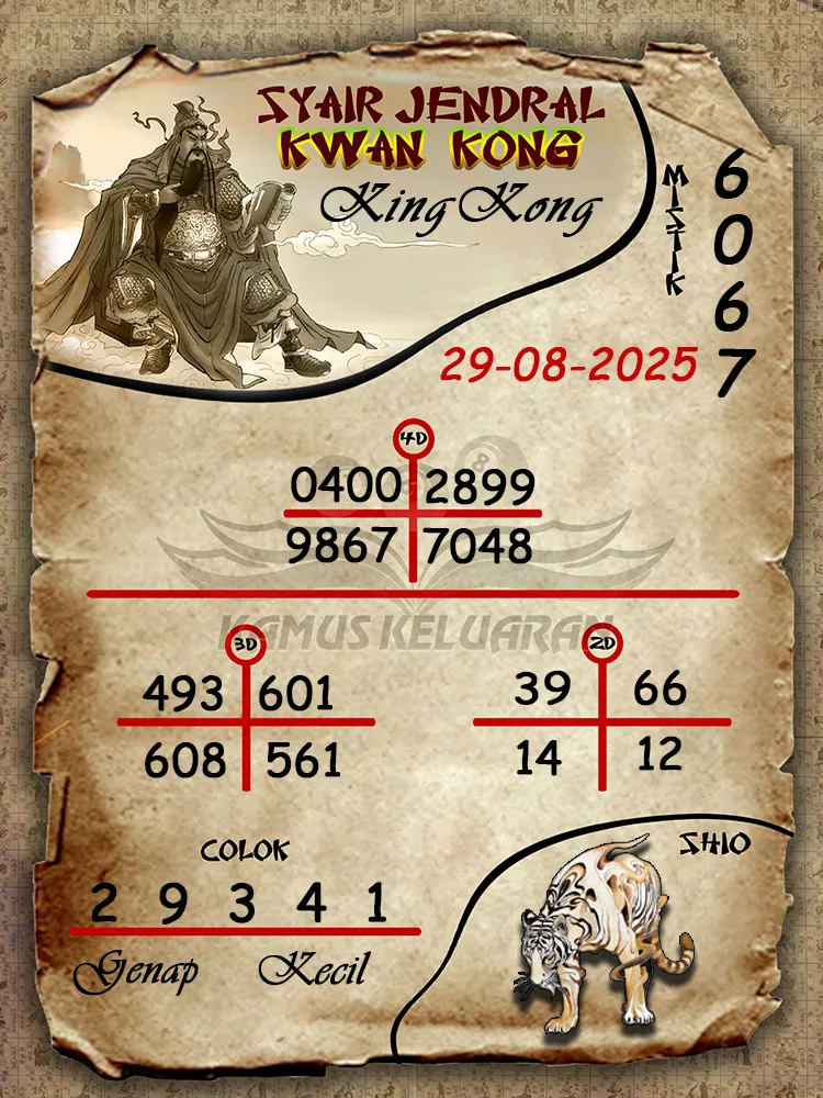 syair jendral kwan kong KingKong 29 08 2025