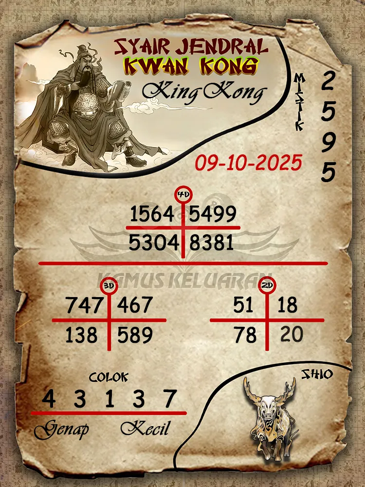 Syair Jendral Kwan Kong KingKong 09 10 2025