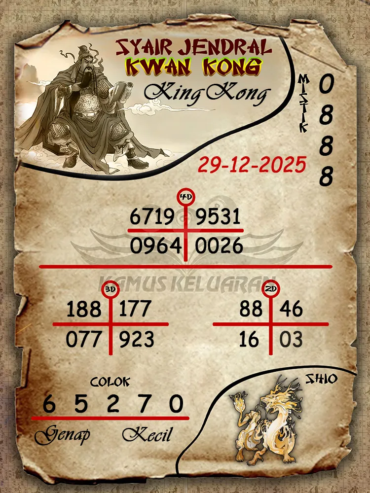Syair Jendral Kwan Kong KingKong 29 12 2025