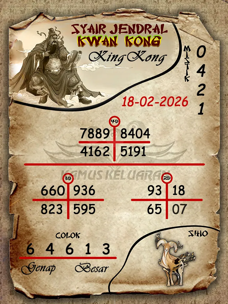 Syair Jendral Kwan Kong KingKong 18 02 2026