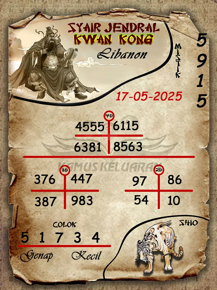 syair jendral kwan kong libanon 17 05 2025