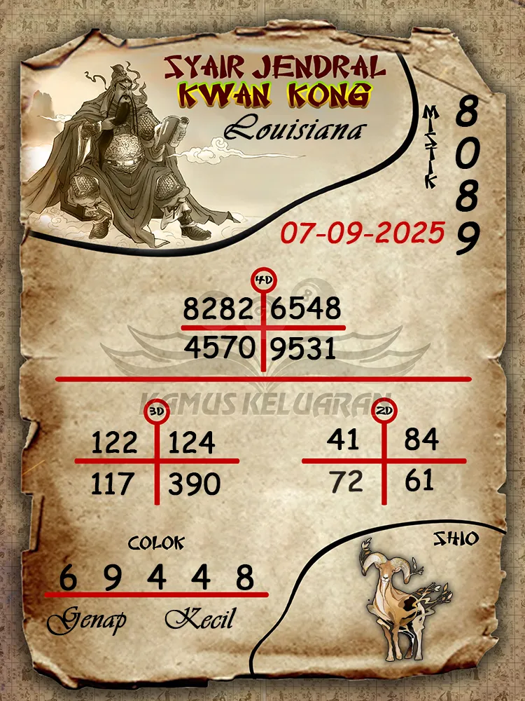 syair jendral kwan kong Louisiana 07 09 2025