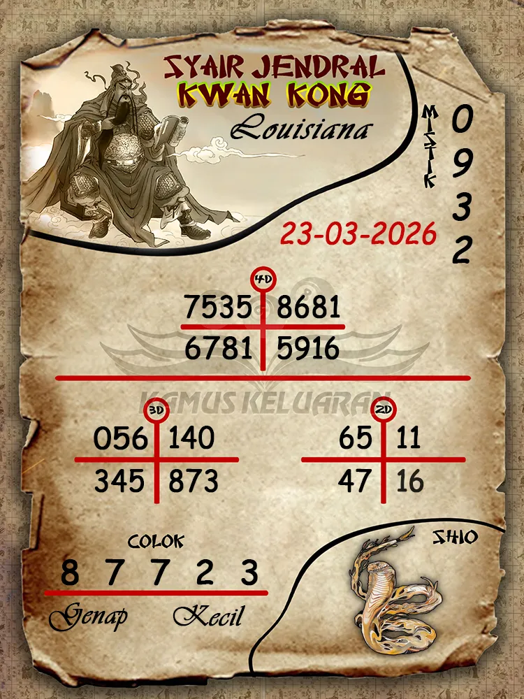 Syair Jendral Kwan Kong Louisiana 23 03 2026