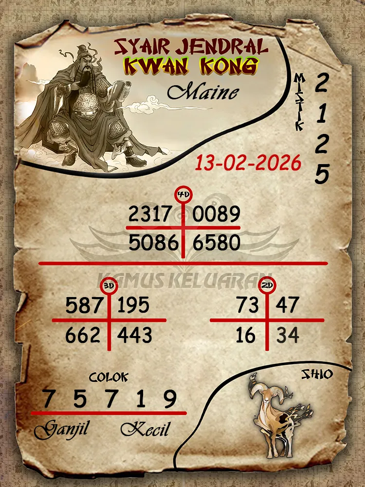 Syair Jendral Kwan Kong Maine 13 02 2026