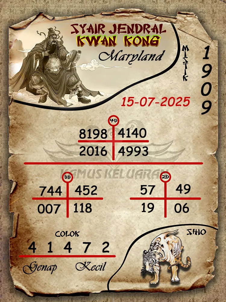 syair jendral kwan kong Maryland 15 07 2025