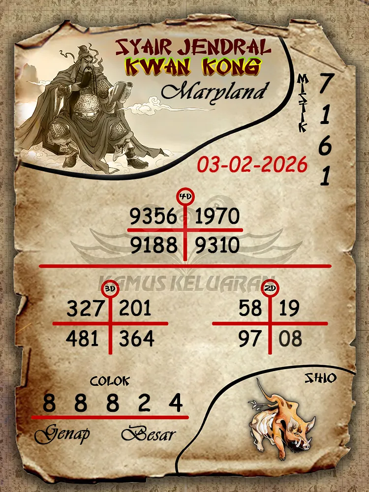 Syair Jendral Kwan Kong Maryland 03 02 2026
