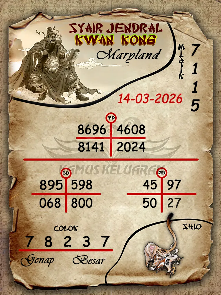 Syair Jendral Kwan Kong Maryland 14 03 2026