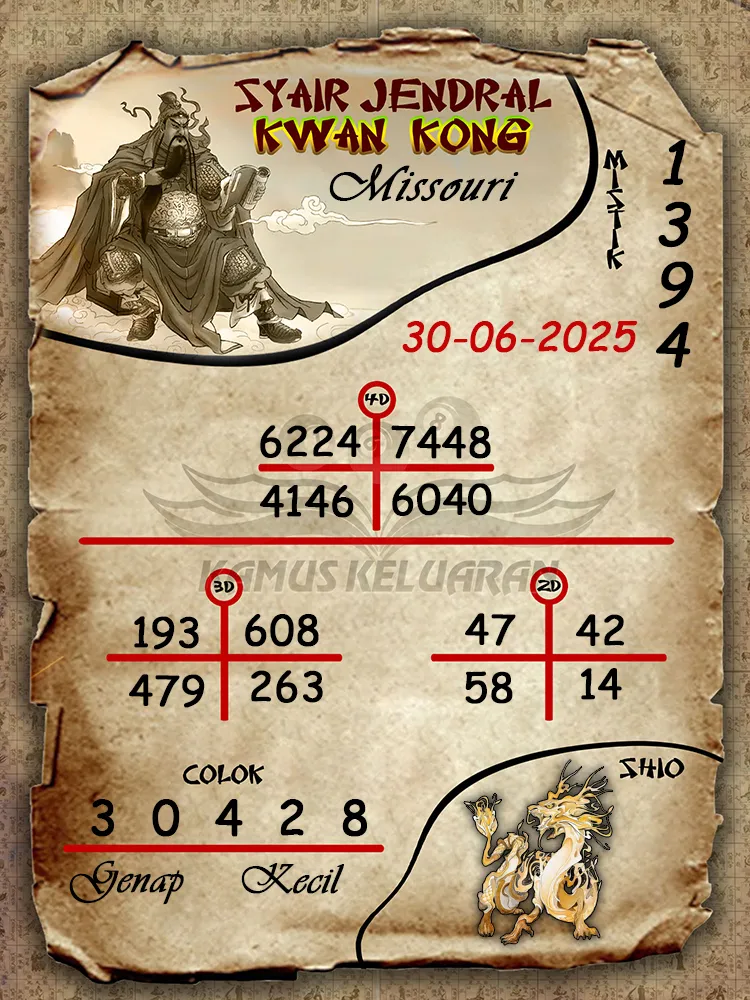 syair jendral kwan kong Missouri 30 06 2025