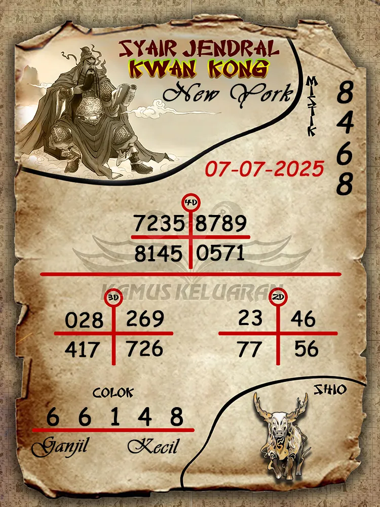 syair jendral kwan kong New York 07 07 2025