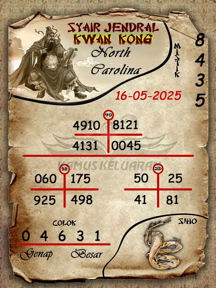 syair jendral kwan kong north carolina 16 05 2025