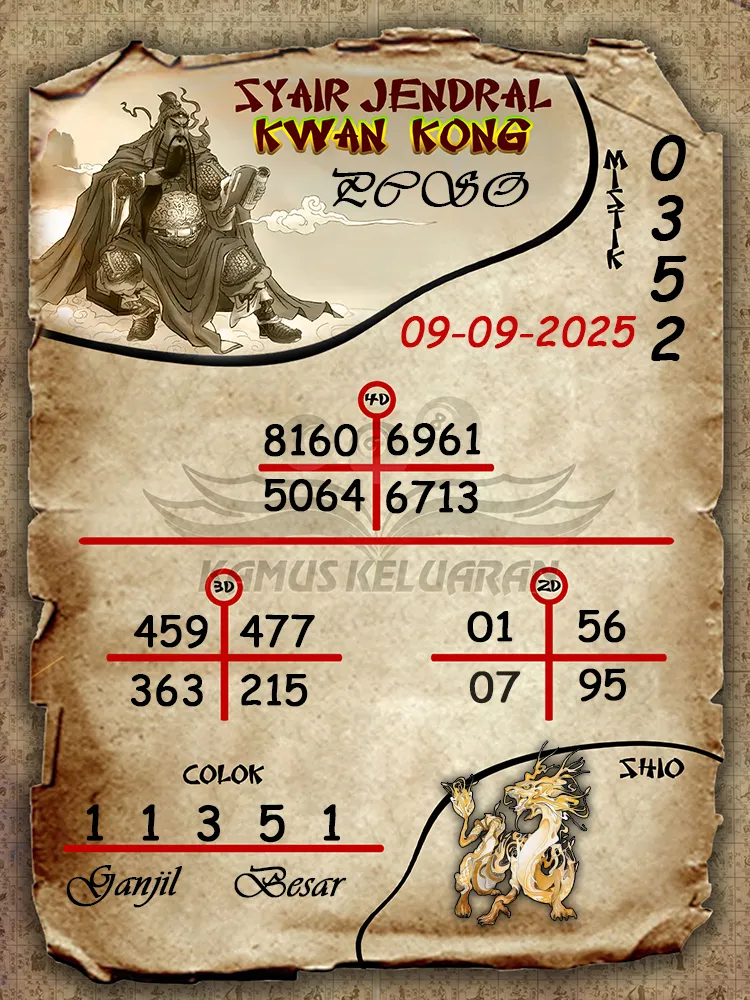 syair jendral kwan kong PCSO 09 09 2025
