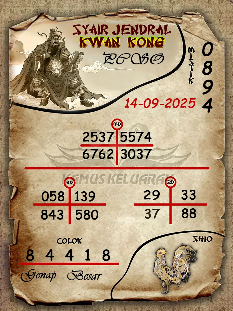 syair jendral kwan kong PCSO 14 09 2025