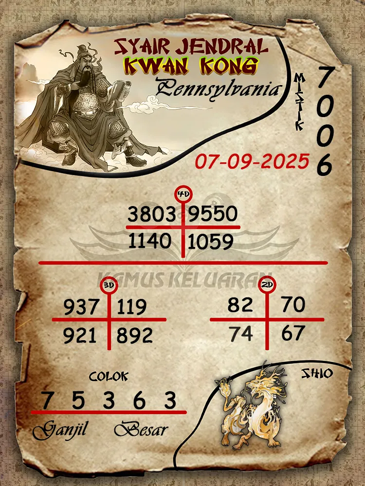 syair jendral kwan kong Pennsylvania 07 09 2025