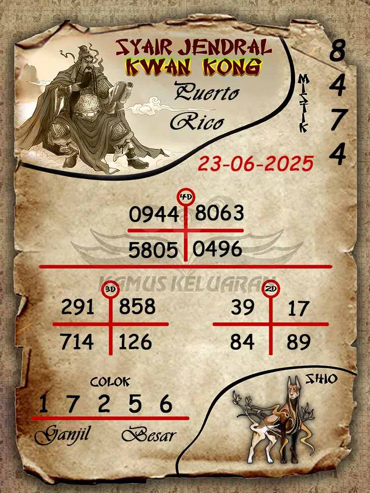 syair jendral kwan kong puerto rico 23 06 2025