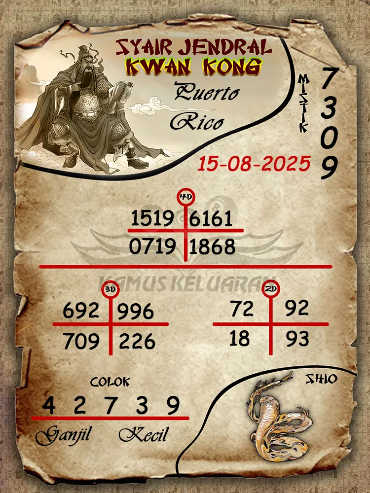 syair jendral kwan kong Puerto Rico 15 08 2025