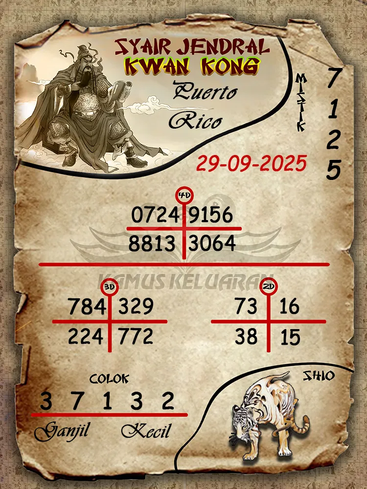 Syair jendral kwan kong Puerto Rico 29 09 2025
