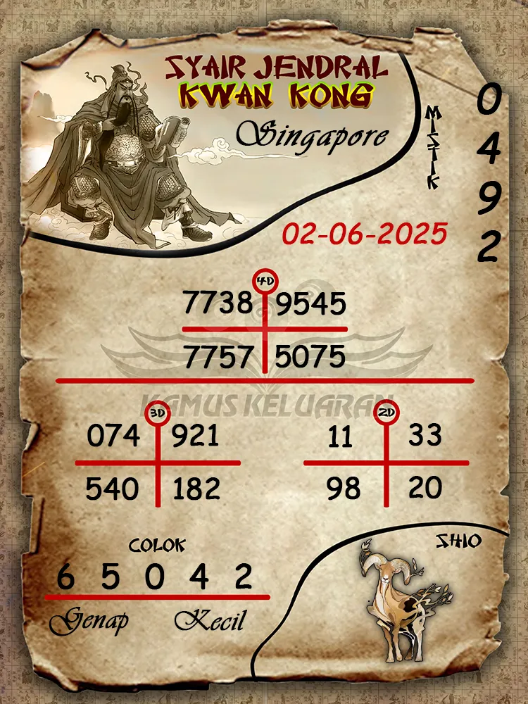 syair jendral kwan kong singapore 02 06 2025