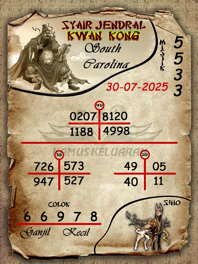 syair jendral kwan kong South Carolina 30 07 2025